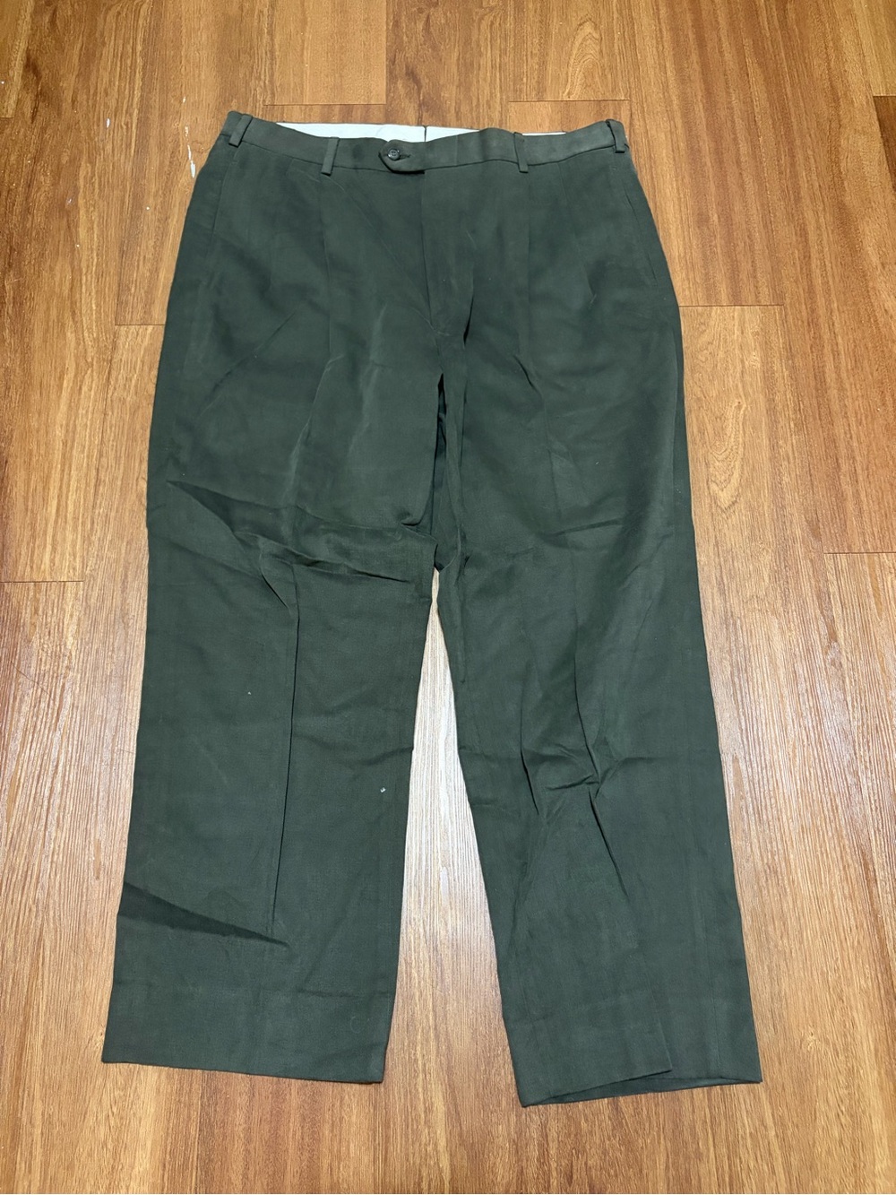 VTG HERTLING Men's Olive Green Pleated Dress Pant Trousers Size 40x28 USA Made